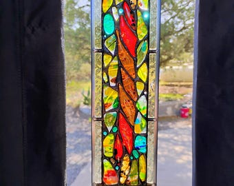 Stained Glass Window Hanging - Modern Abstract Contemporary - Sparkly Handmade Colorful Fused Glass Gems - Gift