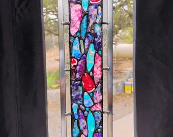 Stained Glass Window Hanging - Modern Abstract Contemporary - Sparkly Handmade Colorful Fused Glass Gems - Gift