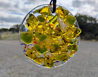 Stained Glass Suncatcher - Modern Abstract Contemporary - Sparkly Handmade Colorful Fused Glass Gems - Gift
