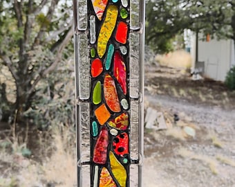 Stained Glass Window Hanging - Modern Abstract Contemporary - Sparkly Handmade Colorful Fused Glass Gems - Gift