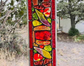 Stained Glass Window Hanging - Modern Abstract Contemporary - Sparkly Handmade Colorful Fused Glass Gems - Gift