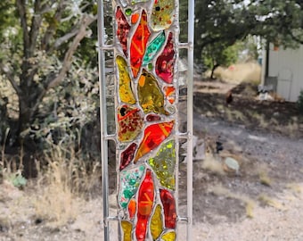 Stained Glass Window Hanging - Modern Abstract Contemporary - Sparkly Handmade Colorful Fused Glass Gems - Gift
