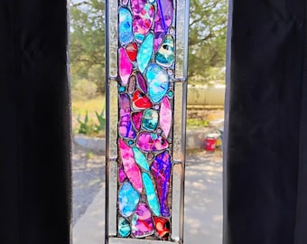 Stained Glass Window Hanging - Modern Abstract Contemporary - Sparkly Handmade Colorful Fused Glass Gems - Gift