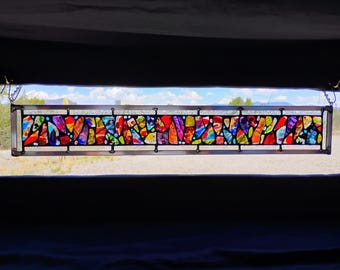 Stained Glass Window Hanging - Modern Abstract Contemporary - Sparkly Handmade Colorful Fused Glass Gems - Gift