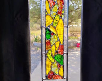 Stained Glass Window Hanging - Modern Abstract Contemporary - Sparkly Handmade Colorful Fused Glass Gems - Gift