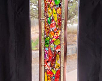 Stained Glass Window Hanging - Modern Abstract Contemporary - Sparkly Handmade Colorful Fused Glass Gems - Gift