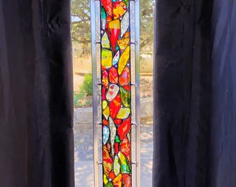 Stained Glass Window Hanging - Modern Abstract Contemporary - Sparkly Handmade Colorful Fused Glass Gems - Gift