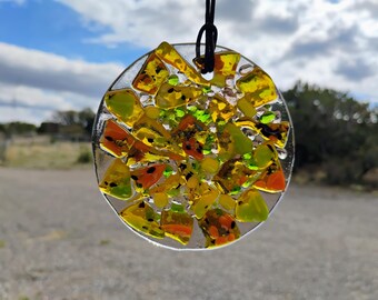 Stained Glass Suncatcher - Modern Abstract Contemporary - Sparkly Handmade Colorful Fused Glass Gems - Gift