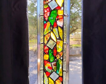 Stained Glass Window Hanging - Modern Abstract Contemporary - Sparkly Handmade Colorful Fused Glass Gems - Gift
