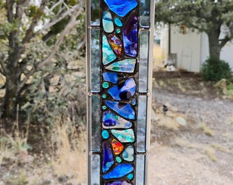 Stained Glass Window Hanging - Modern Abstract Contemporary - Sparkly Handmade Colorful Fused Glass Gems - Gift