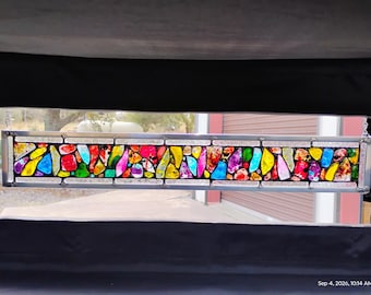 Adorno colgante de vidriera - Moderno, abstracto y contemporáneo - Brillantes gemas de vidrio fusionado hechas a mano y coloridas - Regalo