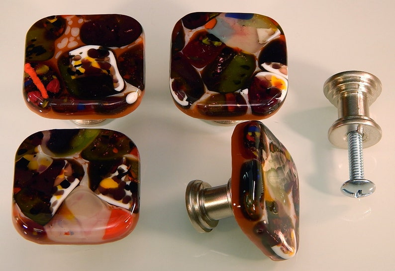 Kitchen Hardware Decorative Colored Art Fused Glass Cabinet Door Knobs Furniture Drawer Pulls KB162911F Mardi Gras Mix