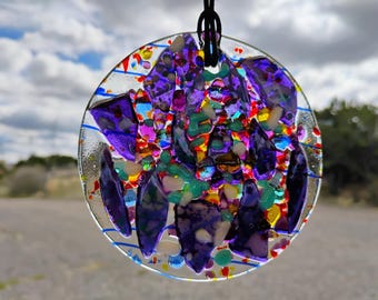 Stained Glass Suncatcher - Modern Abstract Contemporary - Sparkly Handmade Colorful Fused Glass Gems - Gift