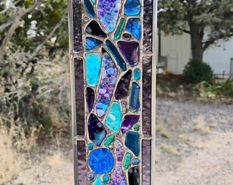 Stained Glass Window Hanging - Modern Abstract Contemporary - Sparkly Handmade Colorful Fused Glass Gems - Gift