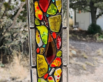 Stained Glass Window Hanging - Modern Abstract Contemporary - Sparkly Handmade Colorful Fused Glass Gems - Gift