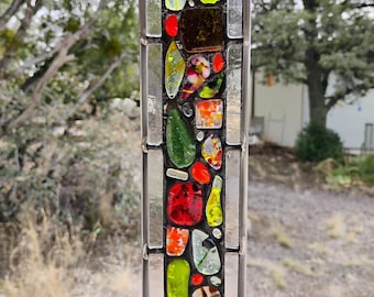 Stained Glass Window Hanging - Modern Abstract Contemporary - Sparkly Handmade Colorful Fused Glass Gems - Gift