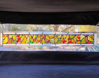 Stained Glass Window Hanging - Modern Abstract Contemporary - Sparkly Handmade Colorful Fused Glass Gems - Gift
