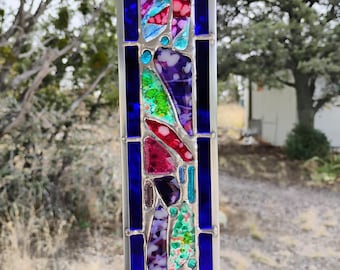 Stained Glass Window Hanging - Modern Abstract Contemporary - Sparkly Handmade Colorful Fused Glass Gems - Gift