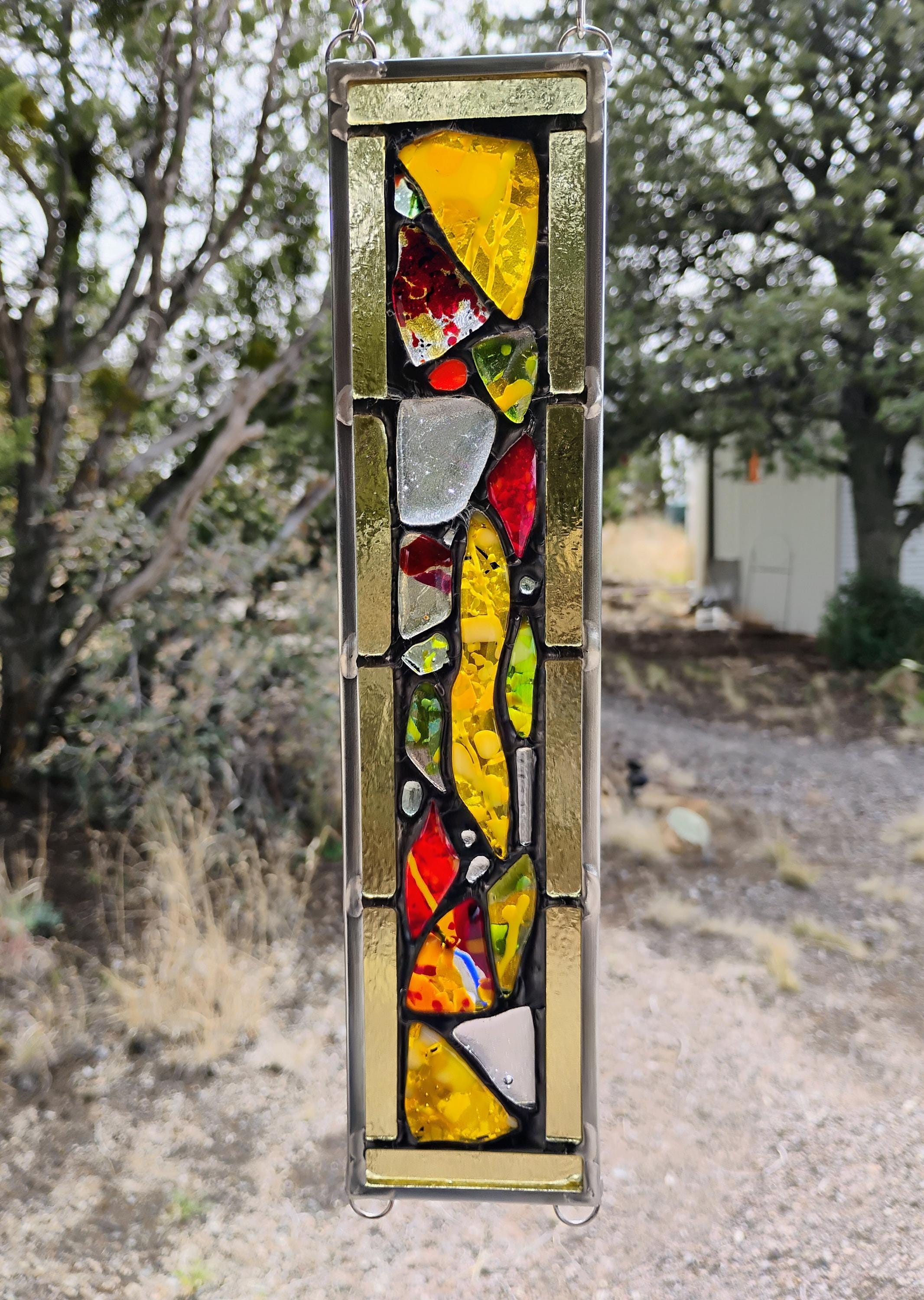 Stained Glass Window Hanging - Modern Abstract Contemporary - Sparkly Handmade Colorful Fused Glass Gems - Gift