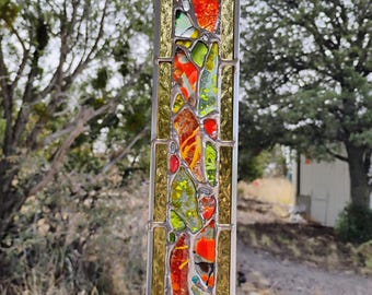 Stained Glass Window Hanging - Modern Abstract Contemporary - Sparkly Handmade Colorful Fused Glass Gems - Gift