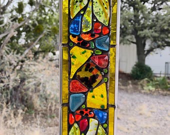 Stained Glass Window Hanging - Modern Abstract Contemporary - Sparkly Handmade Colorful Fused Glass Gems - Gift