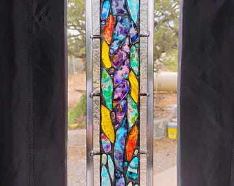 Stained Glass Window Hanging - Modern Abstract Contemporary - Sparkly Handmade Colorful Fused Glass Gems - Gift