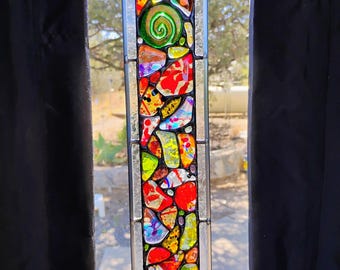 Stained Glass Window Hanging - Modern Abstract Contemporary - Sparkly Handmade Colorful Fused Glass Gems - Gift