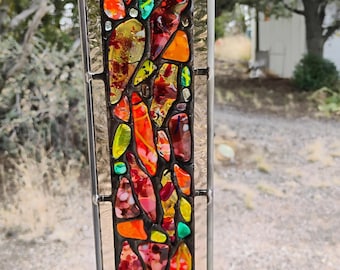 Stained Glass Window Hanging - Modern Abstract Contemporary - Sparkly Handmade Colorful Fused Glass Gems - Gift