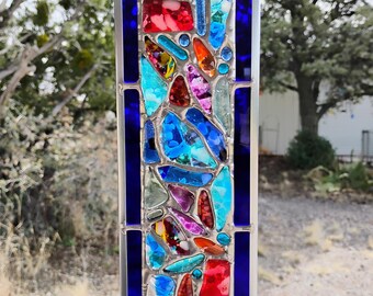 Stained Glass Window Hanging - Modern Abstract Contemporary - Sparkly Handmade Colorful Fused Glass Gems - Gift