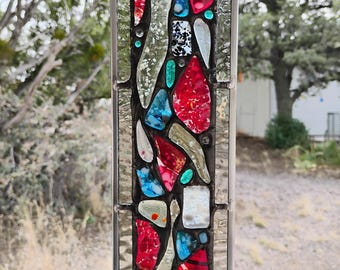 Stained Glass Window Hanging - Modern Abstract Contemporary - Sparkly Handmade Colorful Fused Glass Gems - Gift