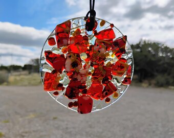 Stained Glass Suncatcher - Modern Abstract Contemporary - Sparkly Handmade Colorful Fused Glass Gems - Gift
