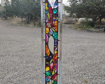 Stained Glass Window Hanging - Modern Abstract Contemporary - Sparkly Handmade Colorful Fused Glass Gems - Gift