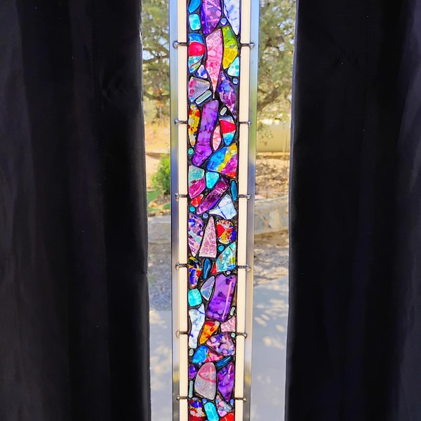 Stained Glass Window Hanging - Modern Abstract Contemporary - Sparkly Handmade Colorful Fused Glass Gems - Gift