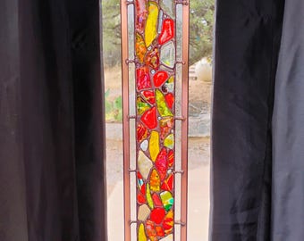 Stained Glass Window Hanging - Modern Abstract Contemporary - Sparkly Handmade Colorful Fused Glass Gems - Gift