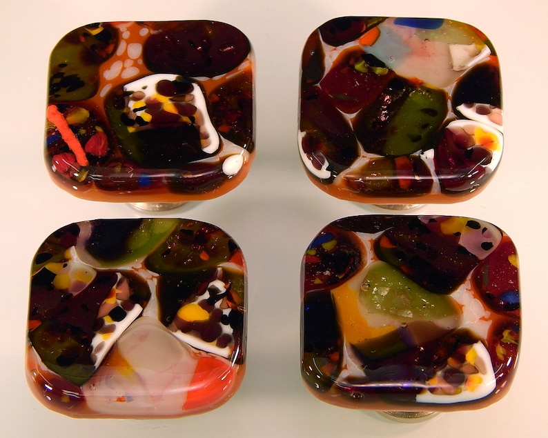Kitchen Hardware Decorative Colored Art Fused Glass Cabinet Door Knobs Furniture Drawer Pulls KB162911F Mardi Gras Mix