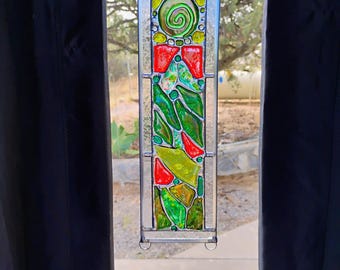 Stained Glass Window Hanging - Modern Abstract Contemporary - Sparkly Handmade Colorful Fused Glass Gems - Gift
