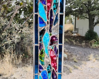 Stained Glass Window Hanging - Modern Abstract Contemporary - Sparkly Handmade Colorful Fused Glass Gems - Gift