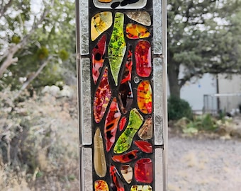 Stained Glass Window Hanging - Modern Abstract Contemporary - Sparkly Handmade Colorful Fused Glass Gems - Gift
