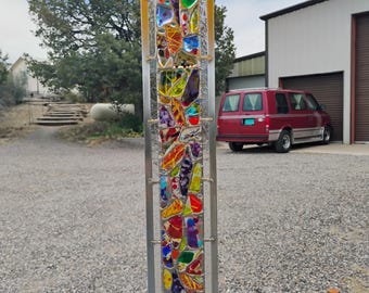 Stained Glass Window Hanging - Modern Abstract Contemporary - Sparkly Handmade Colorful Fused Glass Gems - Gift