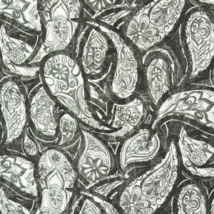 Vintage 60s Fabric // 1960s Black and White Paisley Print Sheer Cotton Fabric // 8 Yards
