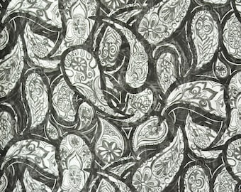 Vintage 60s Fabric // 1960s Black and White Paisley Print Sheer Cotton Fabric // 8 Yards