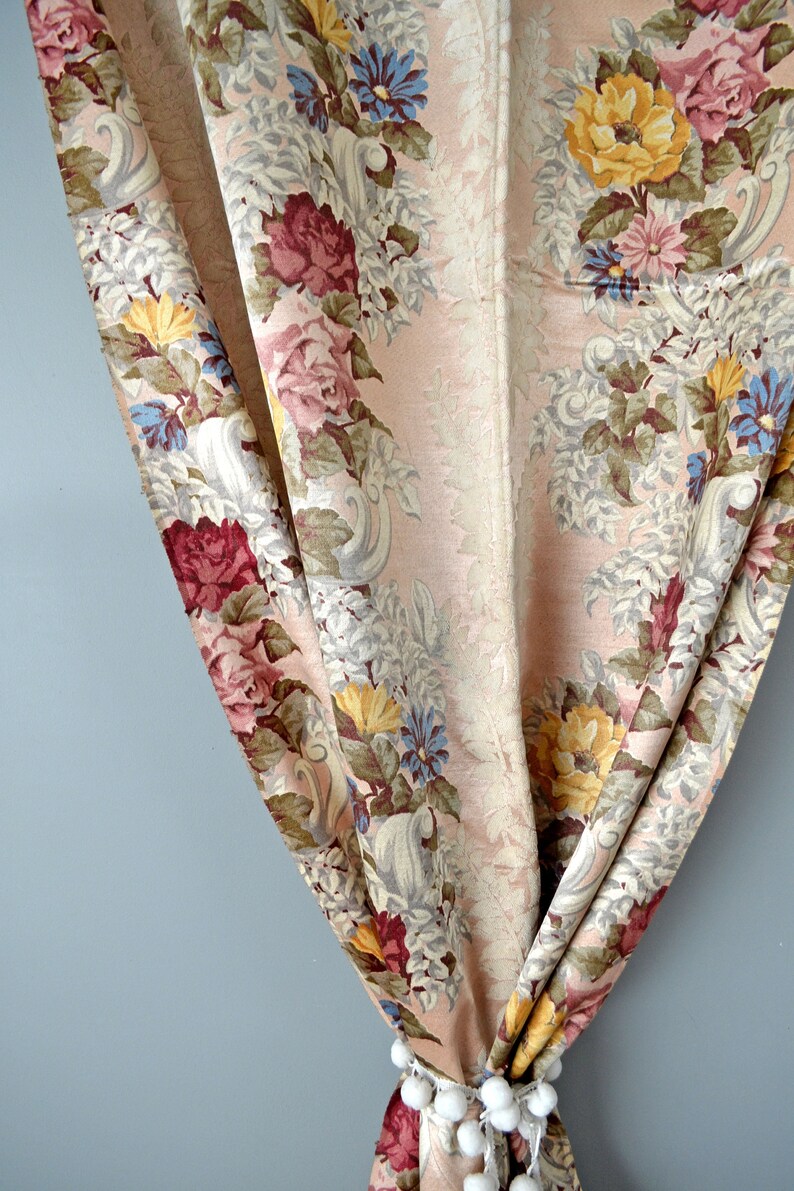 Vintage 40s Curtains // 1940s Romantic Rose Print Silk and Etsy