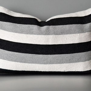 Black Gray and White Striped Moroccan Cotton Throw Pillow image 1