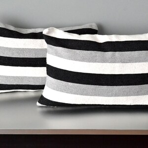 Black Gray and White Striped Moroccan Cotton Throw Pillow image 3