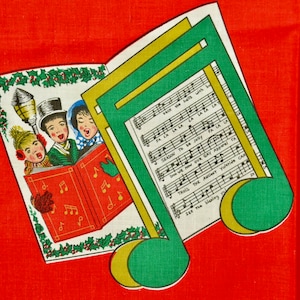 Vintage Dickens Carolers Cotton Fabric // Christmas Decor // Vintage 50s Christmas Textile