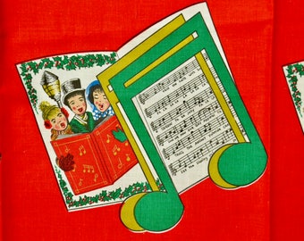 Vintage Dickens Carolers Cotton Fabric // Christmas Decor // Vintage 50s Christmas Textile