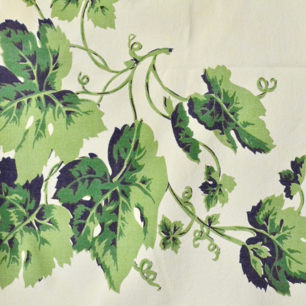 VIntage 50s Green Ivy on Yellow Cotton Table Cloth