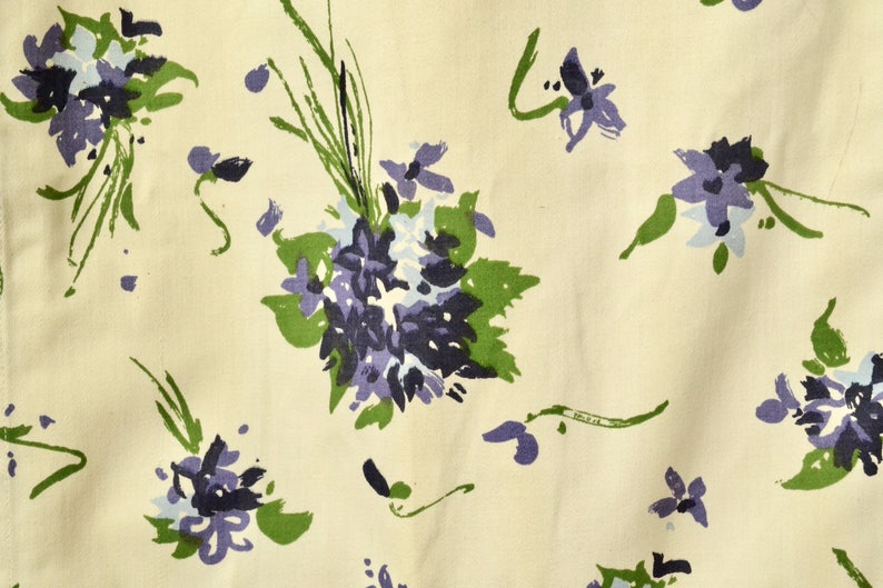Vintage 50s Curtains 1950s Purple Floral Cotton Curtain Etsy