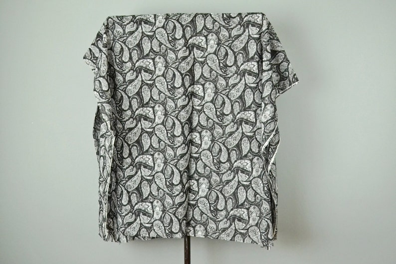 Vintage 60s Fabric // 1960s Black and White Paisley Print Sheer Cotton ...