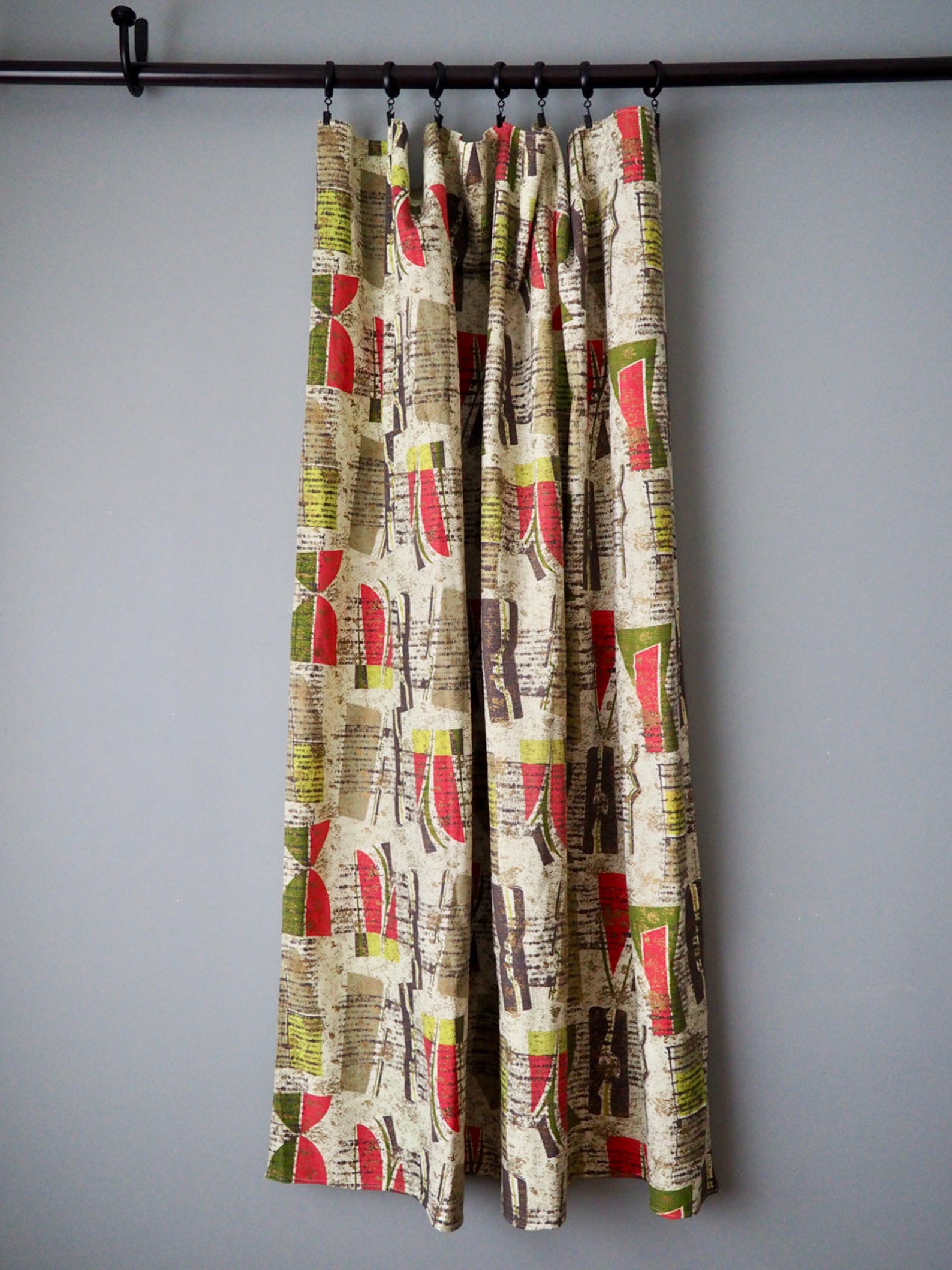 Vintage Barkcloth Curtains / 50s Barkcloth / Vintage Drapes / 50s Atomic Barkcloth Curtain